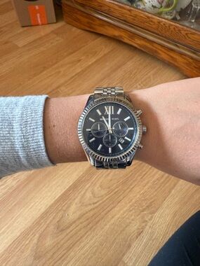 Michael Kors Silver Men's Chronograph Watch with Black Dial